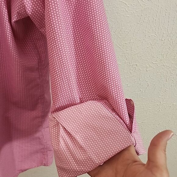 Land's End pink and white dotted button down plus size 18 No Iron Supima - Picture 3 of 9
